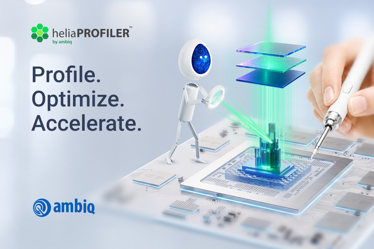 Ambiq Microが発表した、Apollo SoCs向けのAIモデルプロファイリングツール「heliaPROFILER」のロゴ画像。