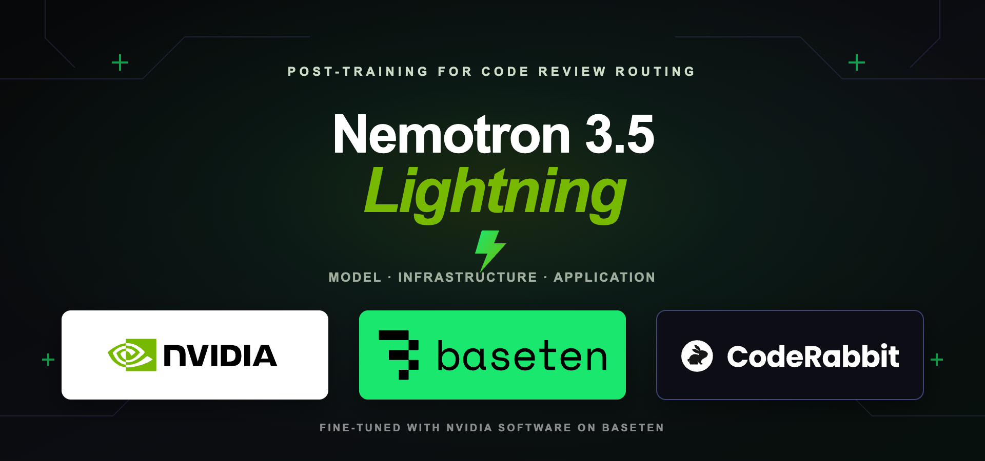 CodeRabbitによるNVIDIA Nemotron 3.5 Lightningの事後学習に関する実験結果を示すグラフや数値データを含む引用画像。