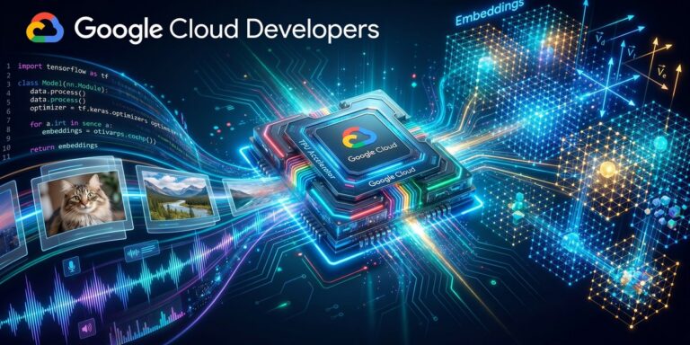 Google Cloudのロゴと、vLLMによるCloud TPU上での埋め込みモデル推論のサポートを伝えるリリース元の引用画像。