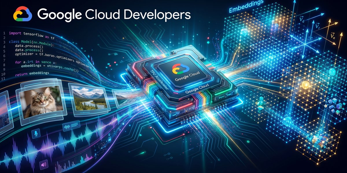 Google Cloudのロゴと、vLLMによるCloud TPU上での埋め込みモデル推論のサポートを伝えるリリース元の引用画像。