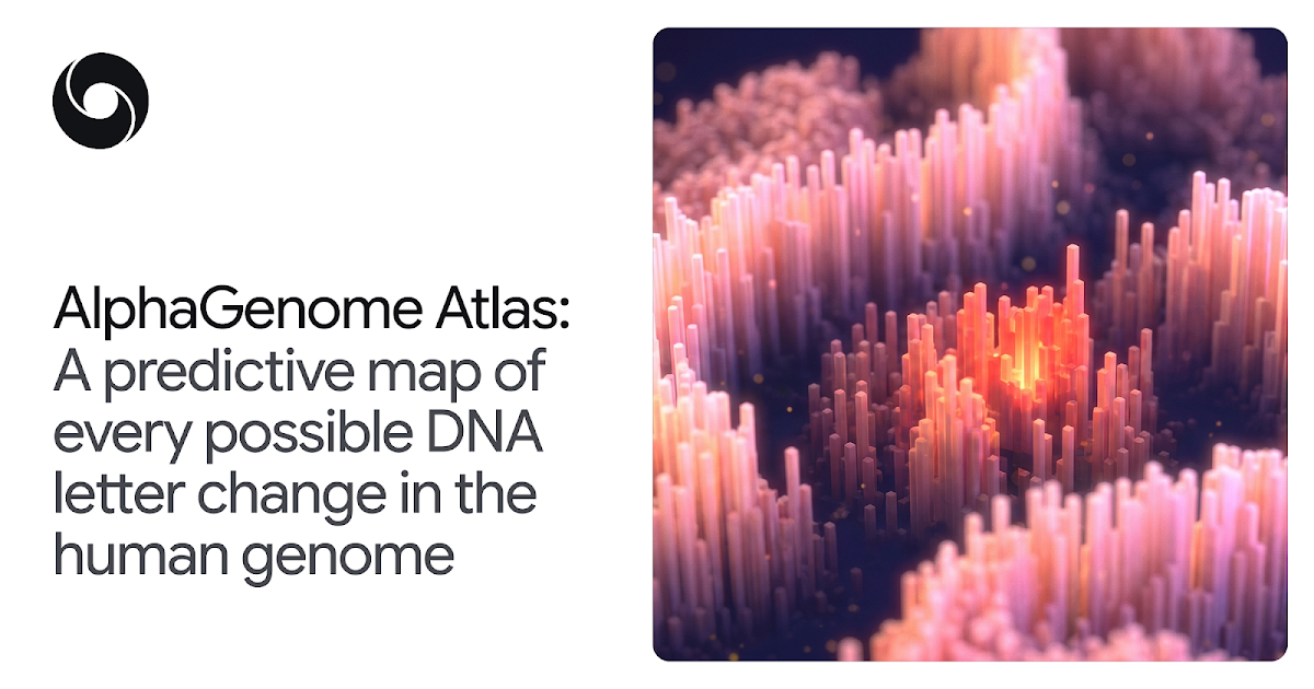 Google DeepMindによるAlphaGenome Atlasのリリースを告知する、公式のプレスリリース用画像。