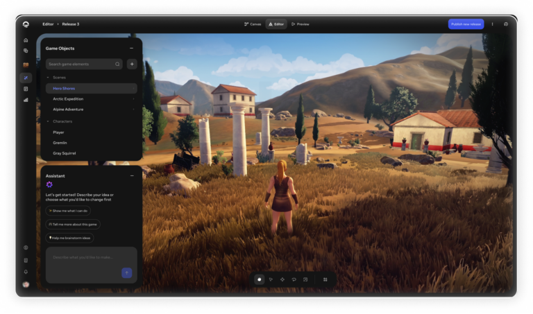 Metaが発表した、テキスト入力から2D・3Dゲームの制作・配信を可能にする新ツールに関するリリース元の引用画像。