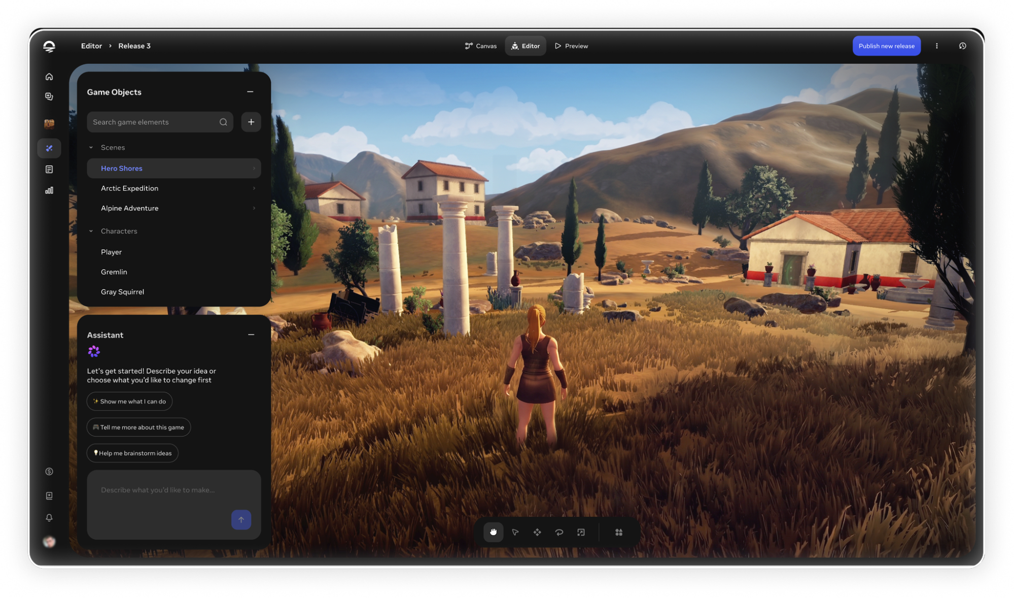 Metaが発表した、テキスト入力から2D・3Dゲームの制作・配信を可能にする新ツールに関するリリース元の引用画像。