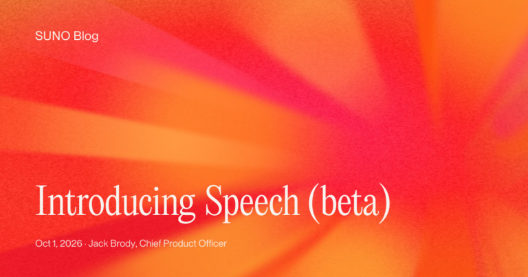 Sunoの公式発表による、音声と音楽を統合して生成する新モデル「Speech」の紹介画像。